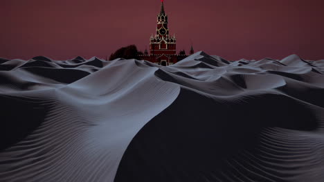 surreal landscape: kremlin tower amidst sand dunes