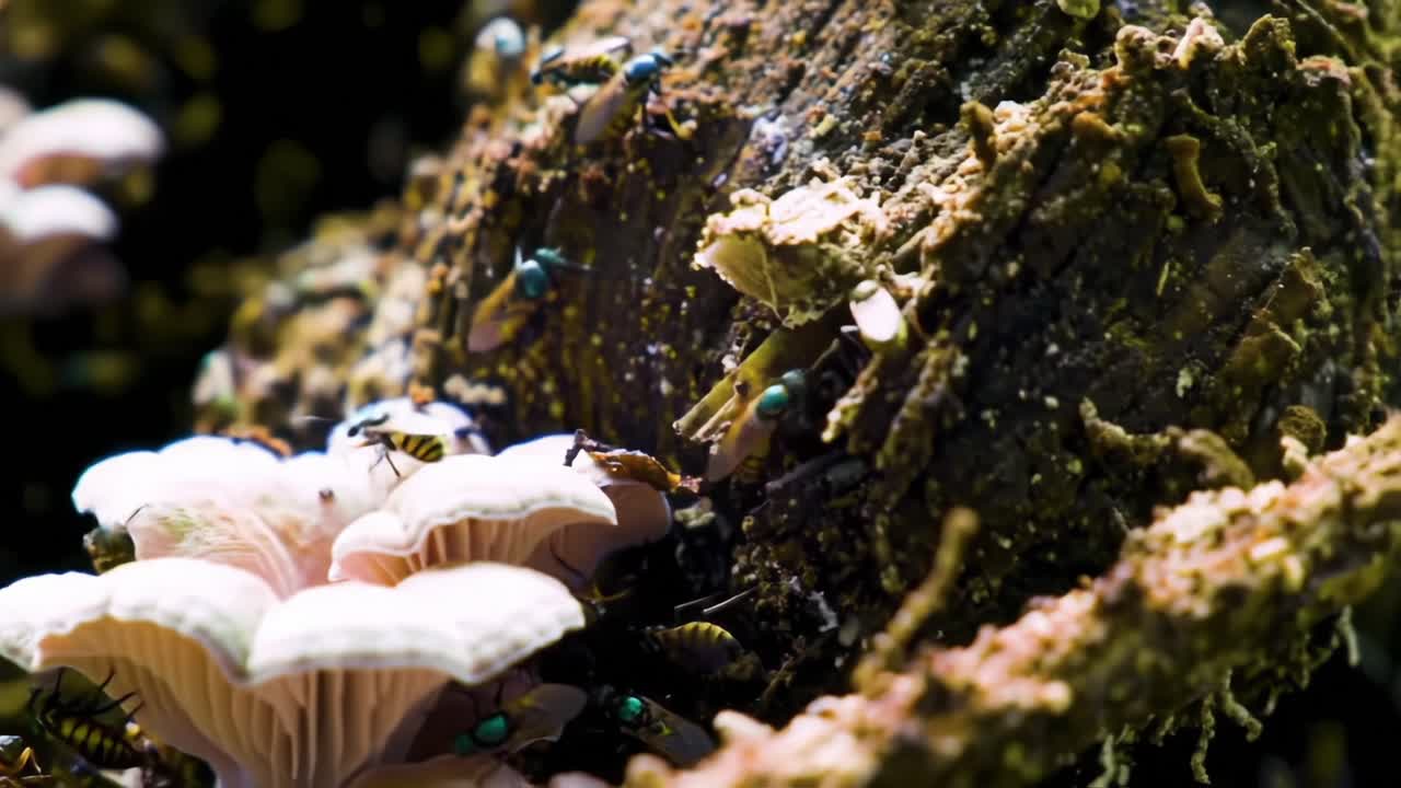 A Close-Up Exploration of Marine Life: Fascinating Interaction of Tiny Creatures with Coral and Organic Matter in a Vibrant Underwater Ecosystem