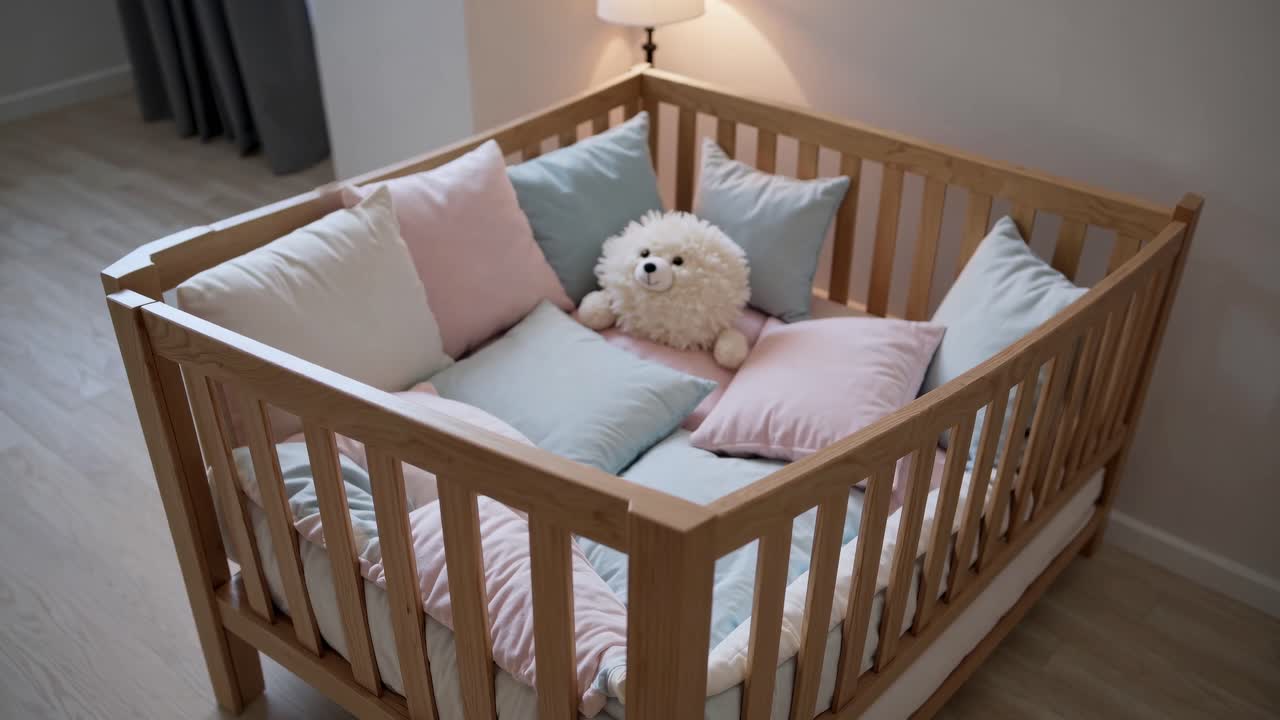 Baby Crib with Pillows and Soft Toys
