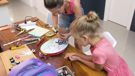 mother and daughter doing a craft project together