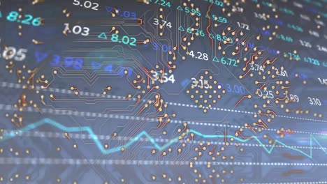 Animación-Del-Circuito-Integrado-Sobre-Datos-Financieros-Sobre-Fondo-Azul