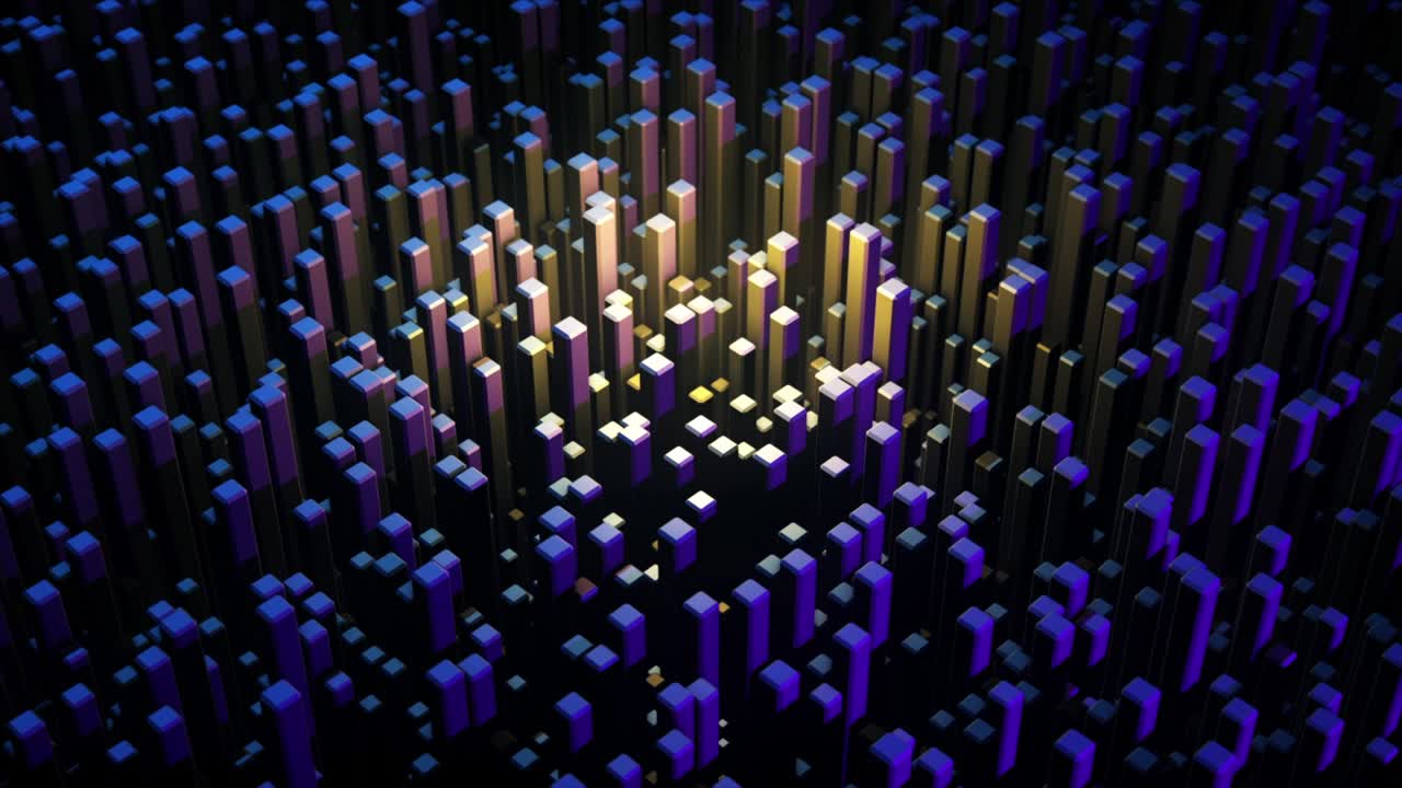 Modern looped animation background. Animation. Multicolored 3d abstraction of moving geometric shapes. Abstract 3d render background made of rectangular shapes