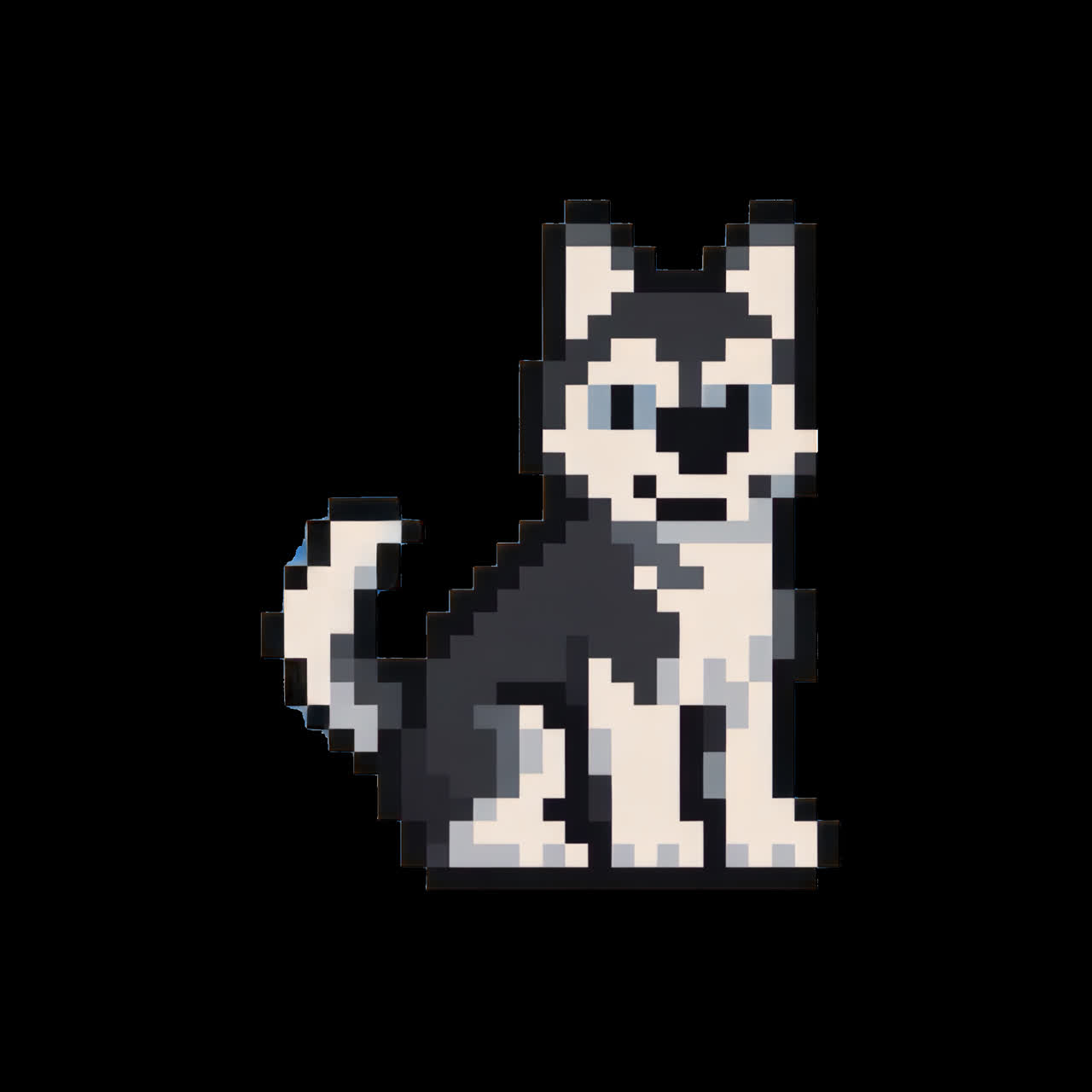 Pixelated husky dog animation isolated asset, transparent 4K video, alpha channel, ProRes 4444