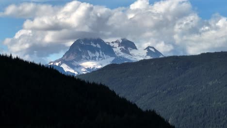 forested valley with mount garibaldi at the background in southwestern british columbia, canada