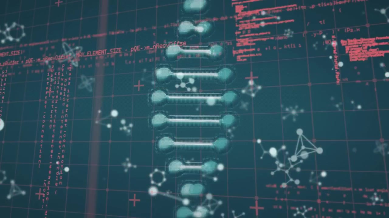 Digital DNA Helix Rotating with Scientific Data Overlay