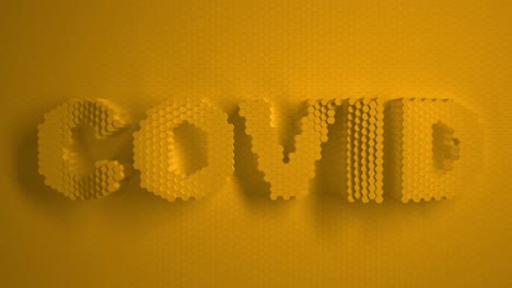 covid 3d texts about the pandemic modern background. yellow mosaic surface with moving hexagons.. logo, text. cells. wave. the 4k loop. animation for a business presentation.