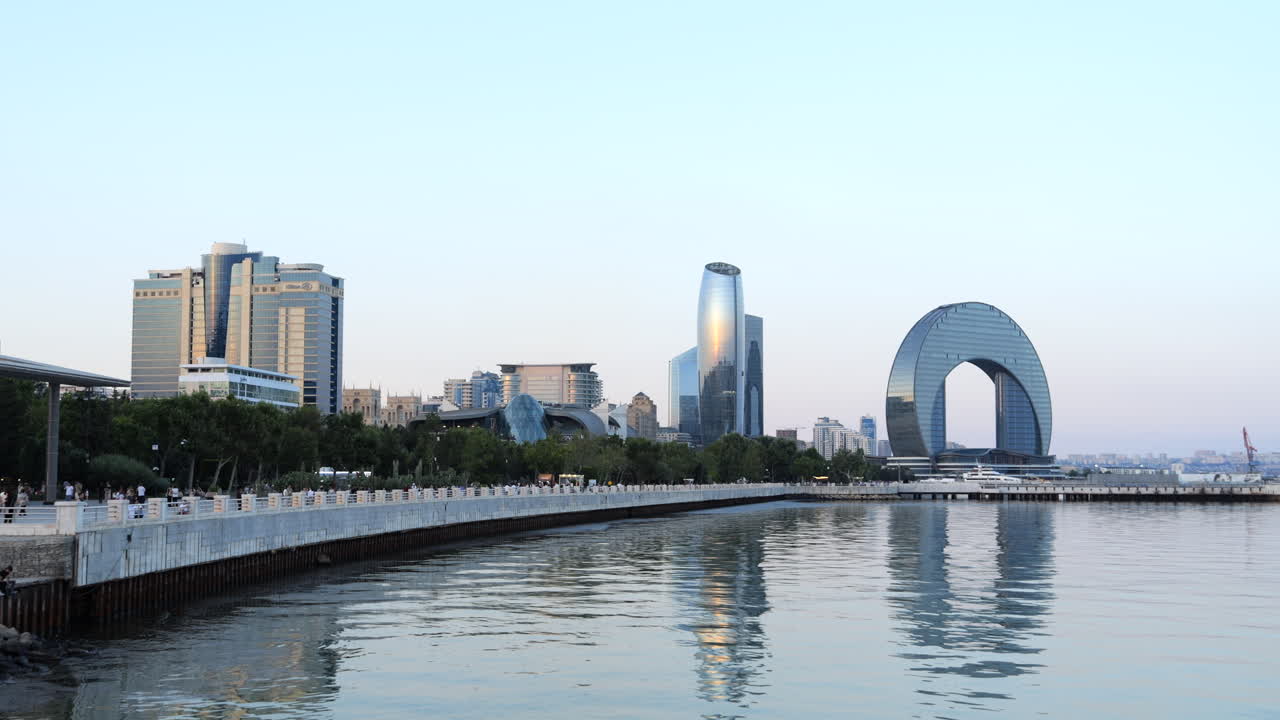 Modern Hotels next to the Caspian Sea Boardwalk in Baku City STATIC