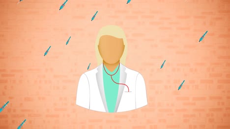 Animation-of-female-doctor-icon-on-red-background