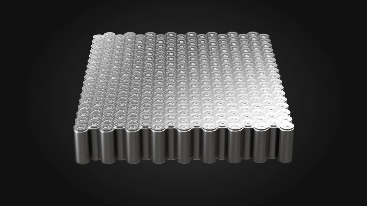 Lithium ion battery module rotating on black background