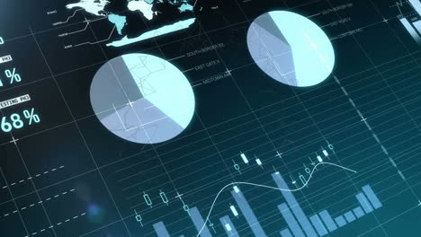 animation of interface with statistical data and information processing on graphs and charts