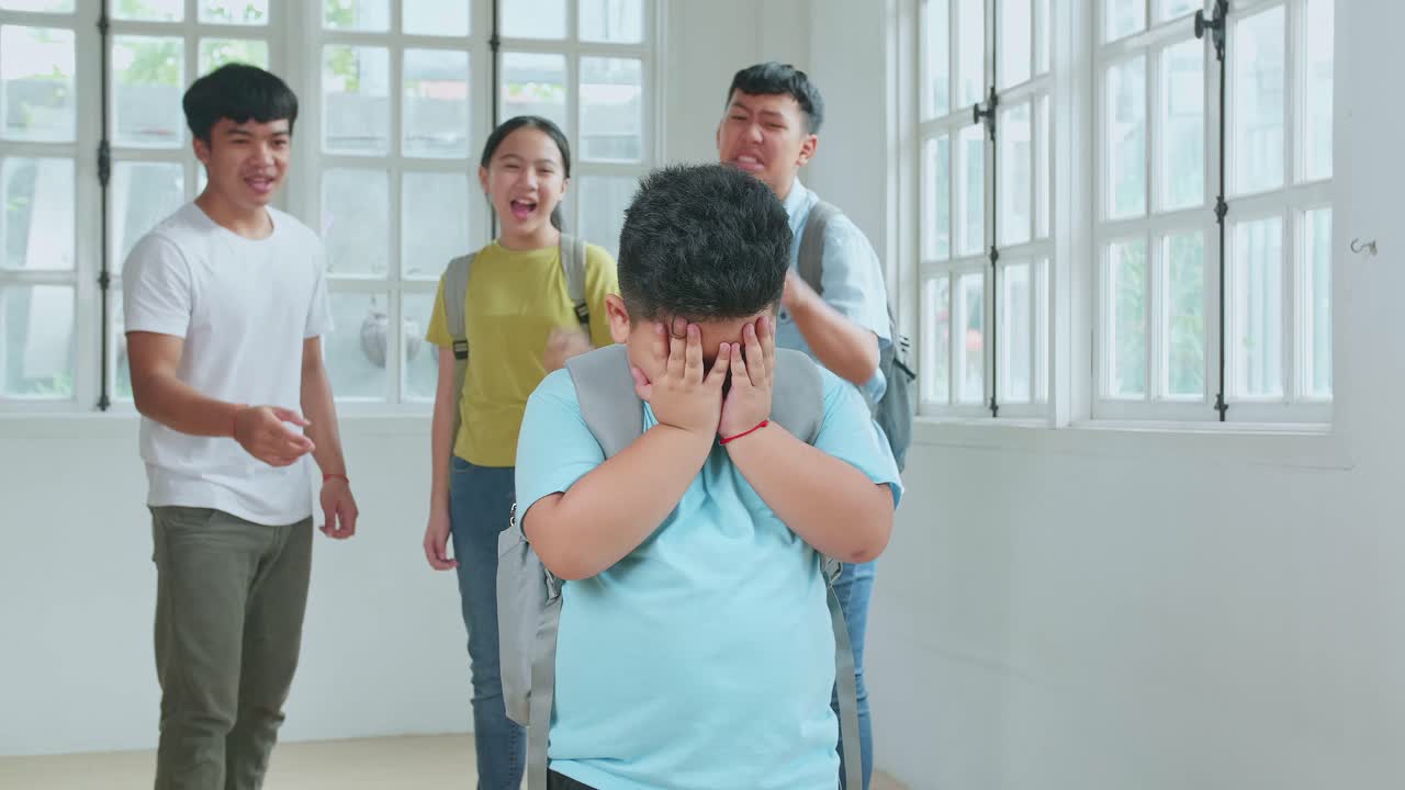 Young Asian Kids Bullying Little Boy