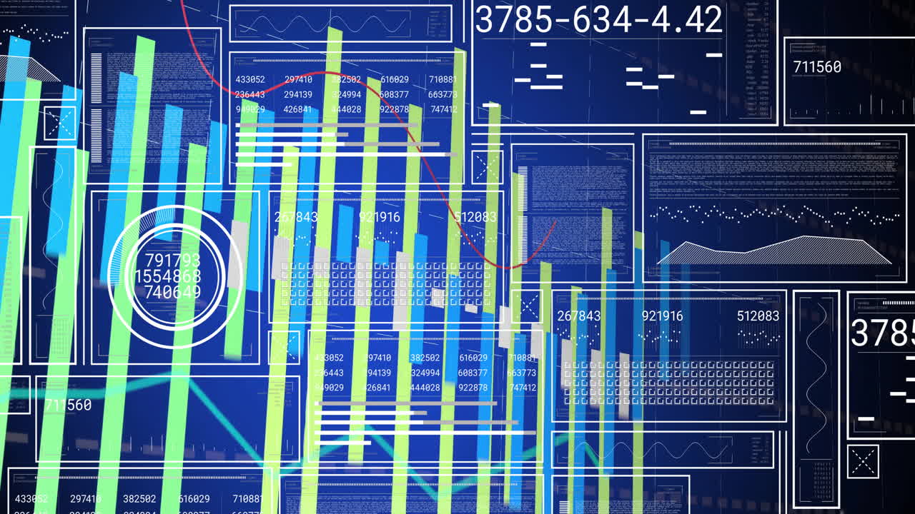 Analyzing financial data and stock market trends with animated charts and numbers