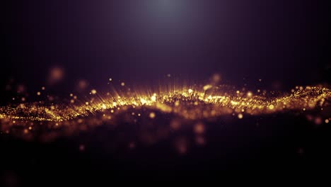 4k abstract rendered loop particles gold glitter on black background.