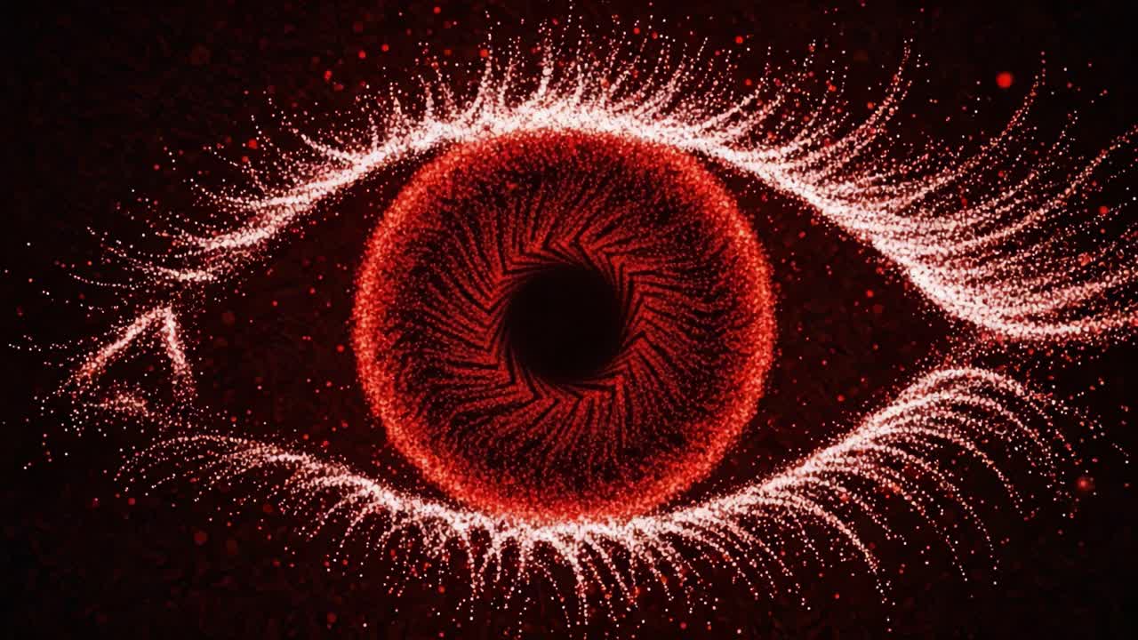 An Artistic Journey Through the Intricate Patterns of an Eye Enhanced with Radiant Red Sparkles, Capturing the Essence of Vision and Perception