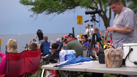 crowds waiting  for the historic spacex-nasa delayed launch on wednesday in titusville, florida