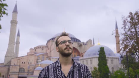 the young man is traveling in istanbul.