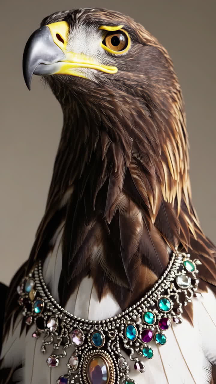 Majestic Eagle Adorned with an Ornate Gemstone Necklace