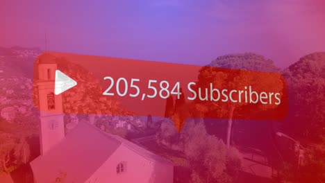 speech bubble with subscribers text with increasing numbers against cityscape