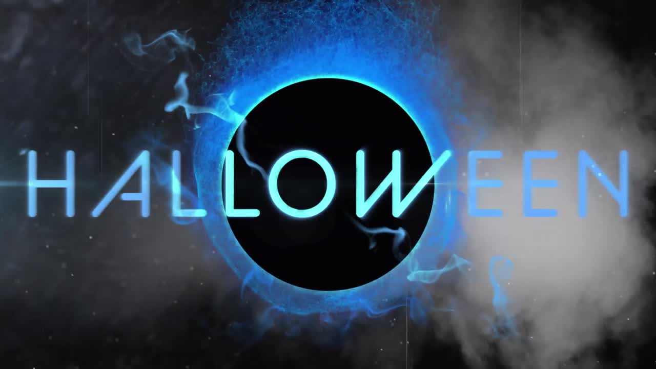 animación de saludos de halloween en círculo negro en negro y rojo