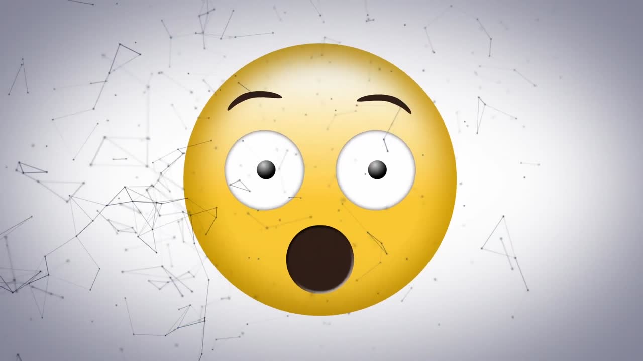 animación del icono de emoji asustado sobre la red de conexiones