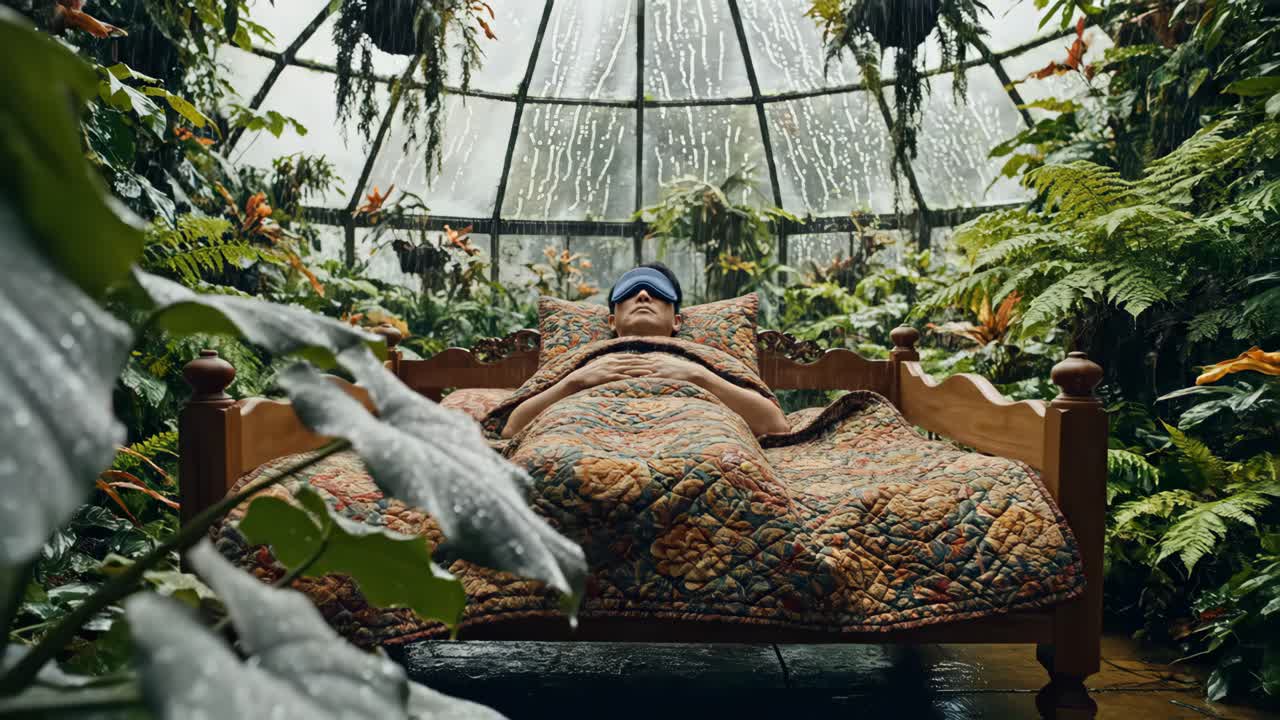 Man Relaxing in Greenhouse Bed