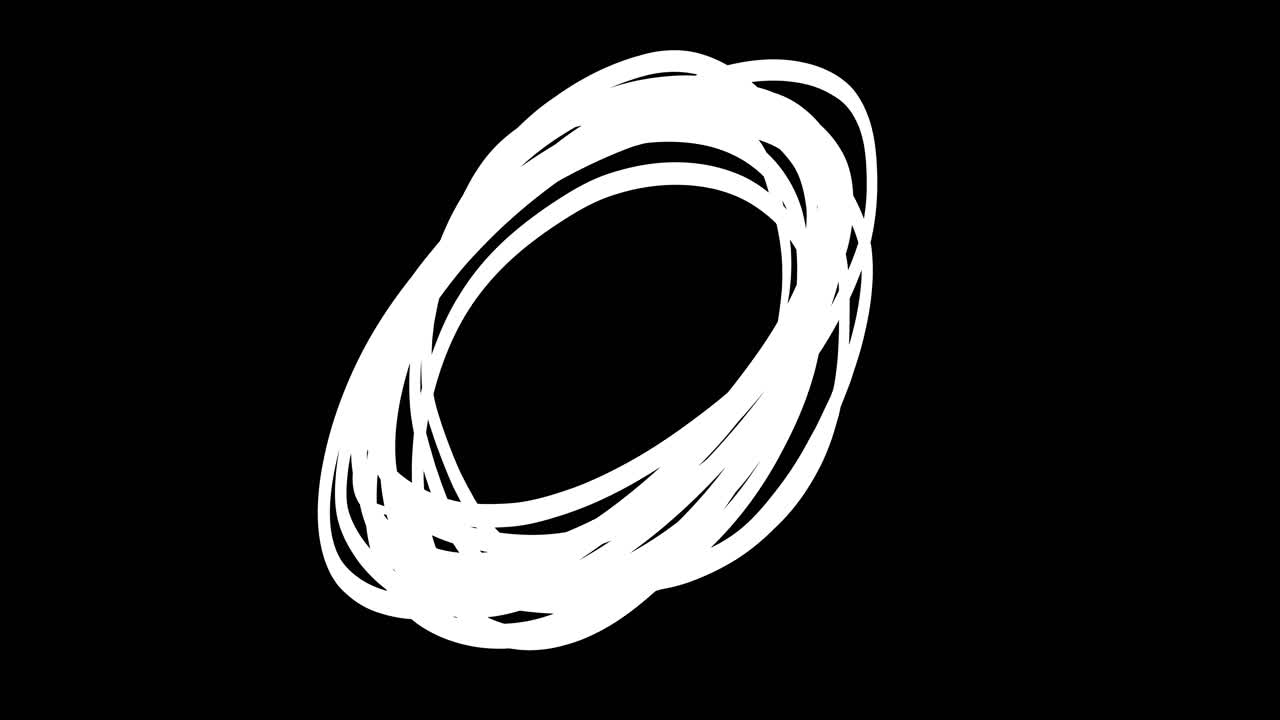 Håndtegnet hvid krusedulle-oval animation på sort baggrund