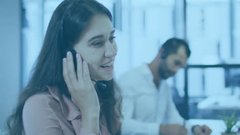 animación de servicio al cliente sobre personas de negocios que trabajan en la oficina con auriculares