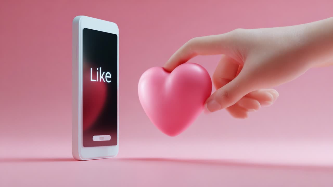 Exploring Digital Connections: A Visual Journey of Engagement Through 'Like' and Heart Symbols in Social Media Interactions Represented by a Smartphone on a Soft Background