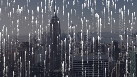 animation of binary coding over cityscape