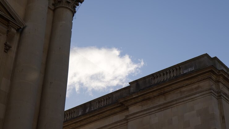 Uccelli che volano sopra edifici storici a Bath, Inghilterra - Inquadratura dal basso