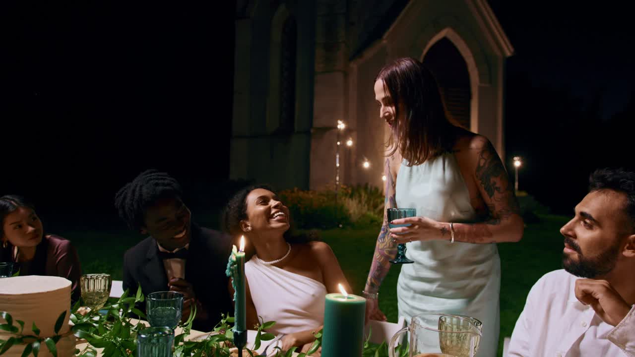 Wedding reception dinner at night