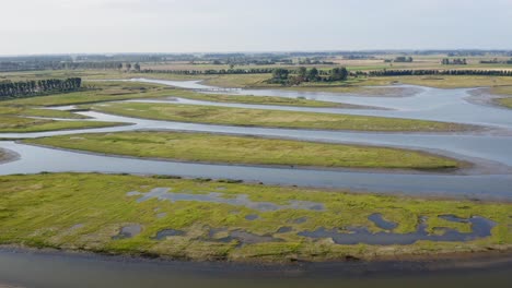 Aerial wide shot of Waterdunes - a nature area and recreational park in the province of Zeeland, The Netherlands