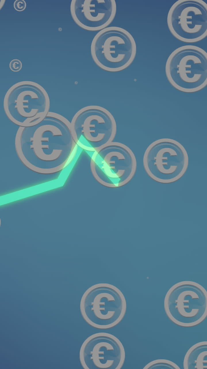 Animazione di elaborazione dati su simboli dell'euro.