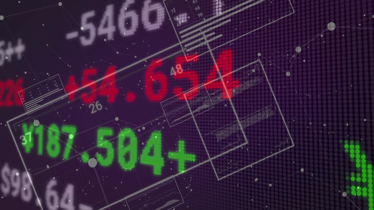 Auf Datenaktualisierungs-Pixel-Tickern gleiten Währungssymbole und rotieren, um Marktverschiebungen anzuzeigen