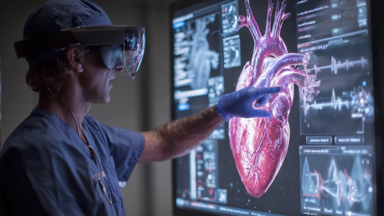 Exploring the Complexity of the Human Heart: A Surgeon Utilizes Advanced Augmented Reality to Analyze Cardiac Structure and Functionality in a High-Tech Medical Environment
