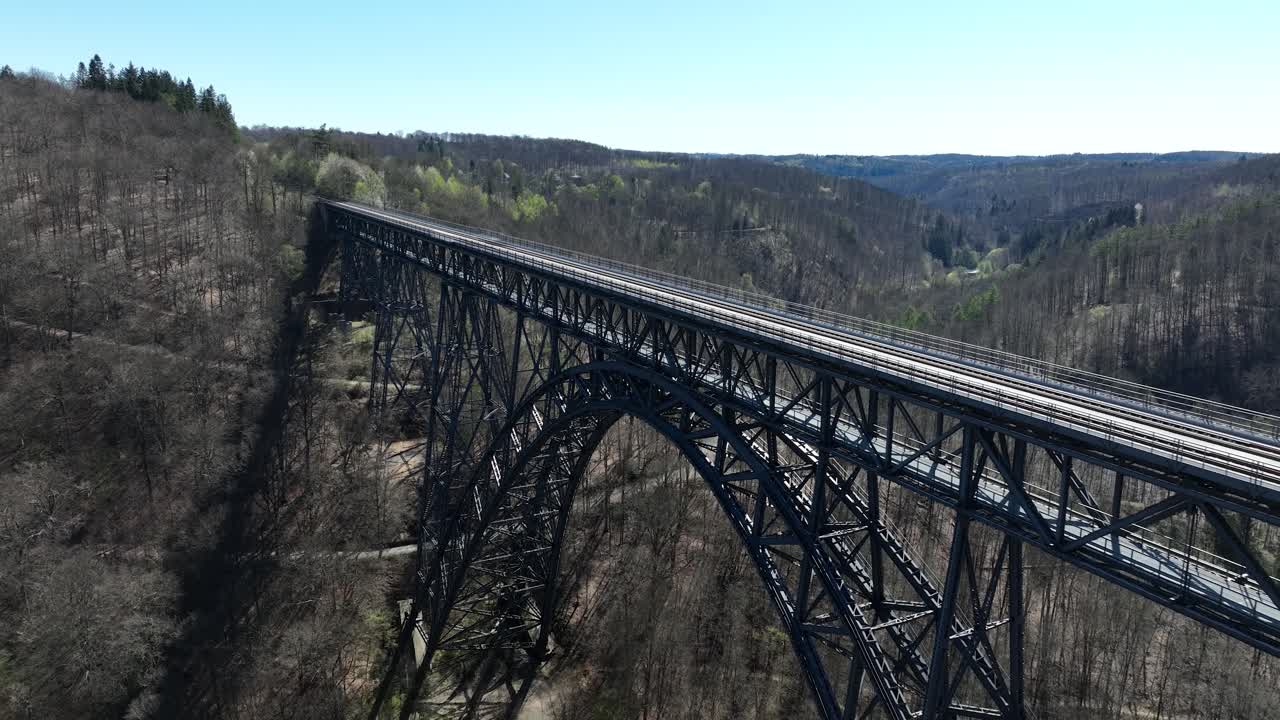 Mungsten Bridge, rail road bridge, historical vintage bridge, aerial drone view.