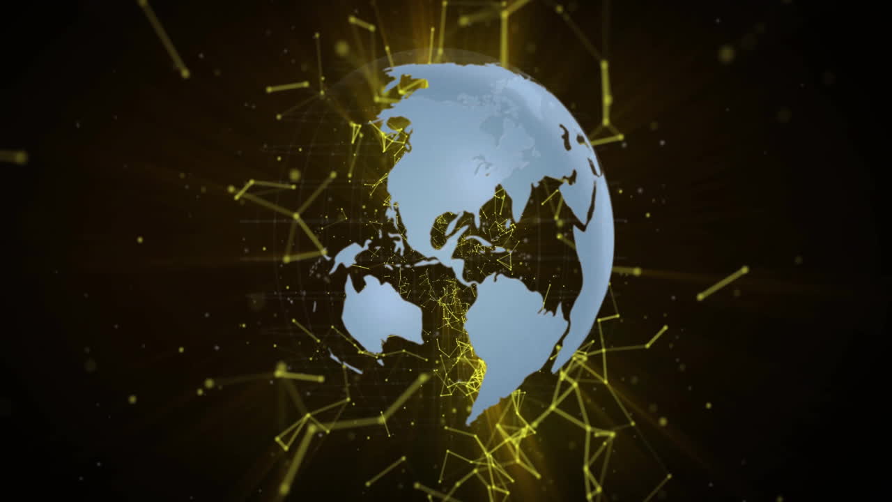 Animation of globe over network of connections on black background