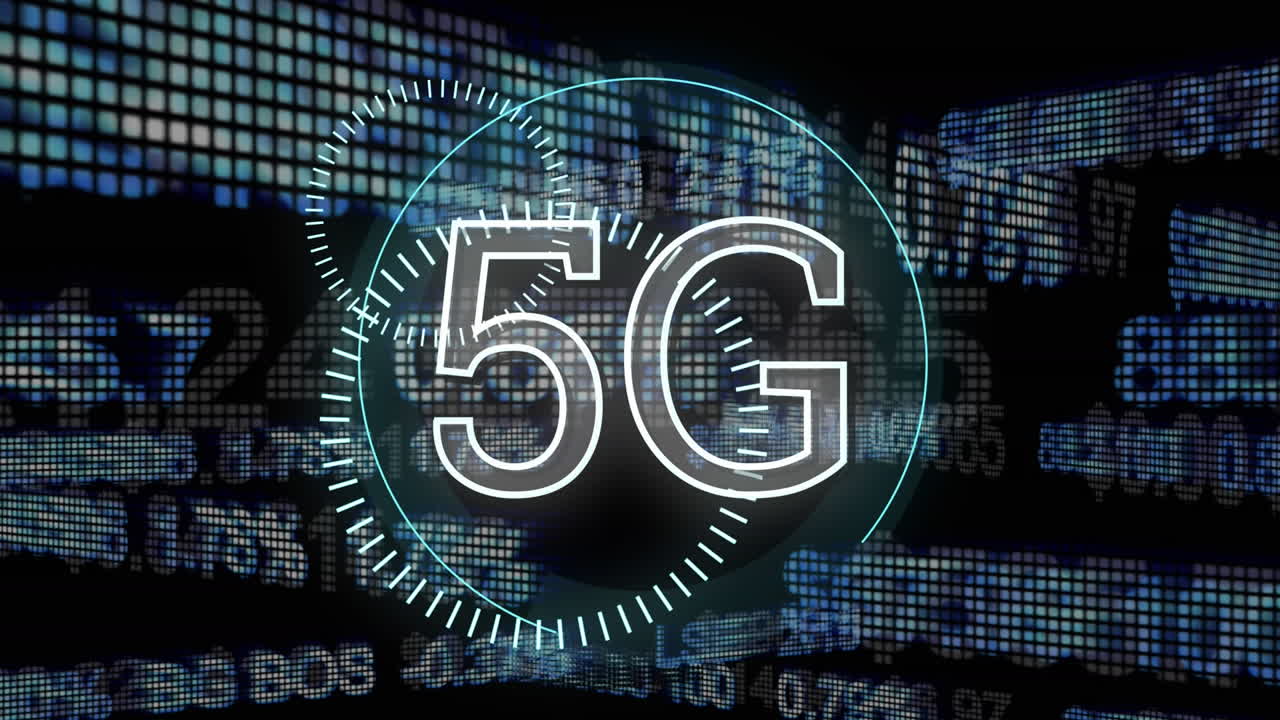 5g scritto nel mezzo di un cerchio futuristico e dati di scorta