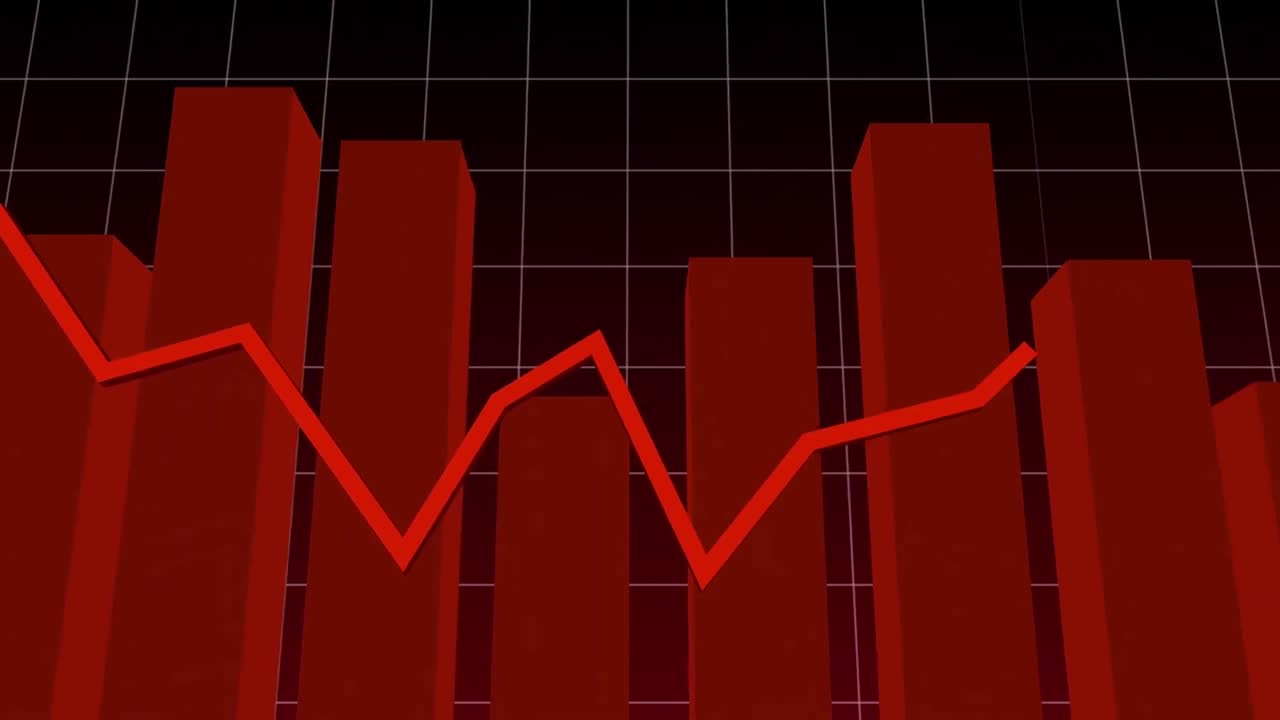 Animation of financial data processing over dark background