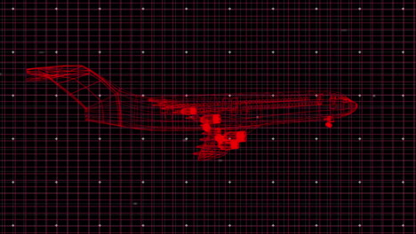 animación de un dibujo de avión 3d girando en la cuadrícula