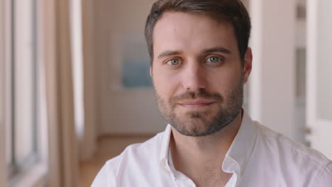 portrait attractive man smiling confident independent male in apartment home