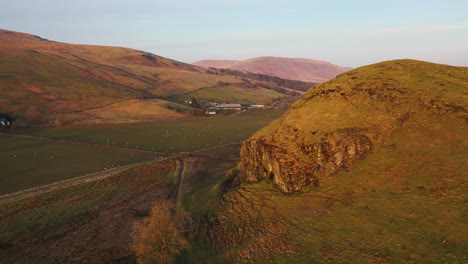 Aerial-Footage-Of-Cow-Pasture-And-Hill-In-The-Scottish-Countryside