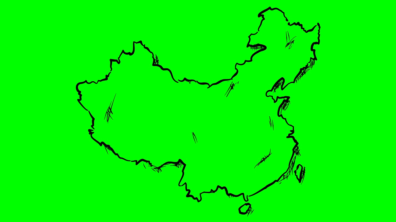 China drawing outline map on green screen isolated whiteboard