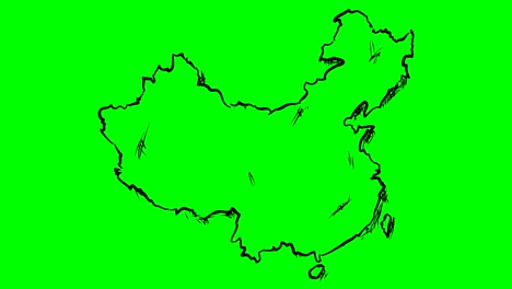 china drawing outline map on green screen isolated whiteboard