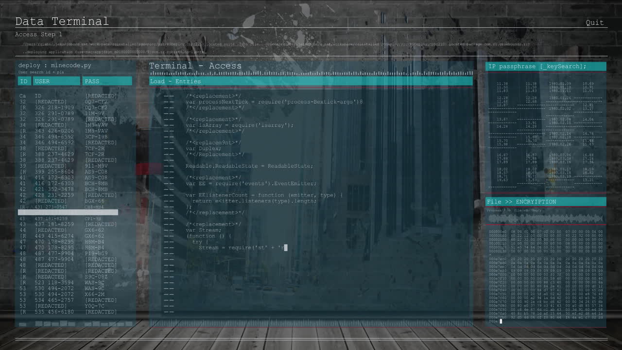 Digital code and data processing animation over industrial urban background