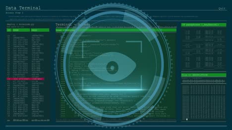 Animación-Del-Procesamiento-De-Datos-Y-Ojo-Sobre-Fondo-Azul