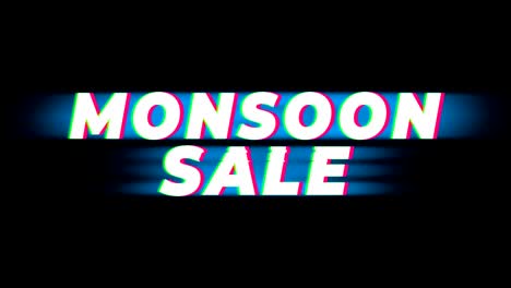 monsoon sale text vintage glitch effect promotion.