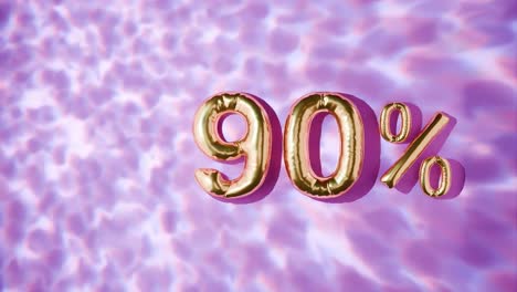 90% dorado flotando por encima de las ondas de agua en fondo rosa