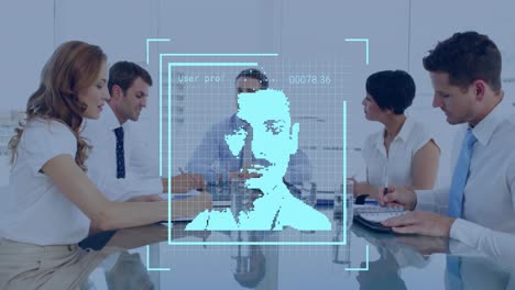 animation of social media users over diverse businesspeople in office