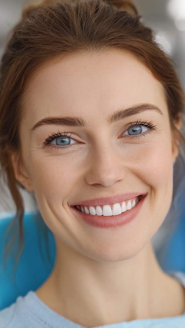 Sorriso Radioso: Una Splendida Trasformazione Catturata in Due Immagini, Che Mostra la Gioia e la Fiducia di una Giovane Donna Durante un Controllo Odontoiatrico.